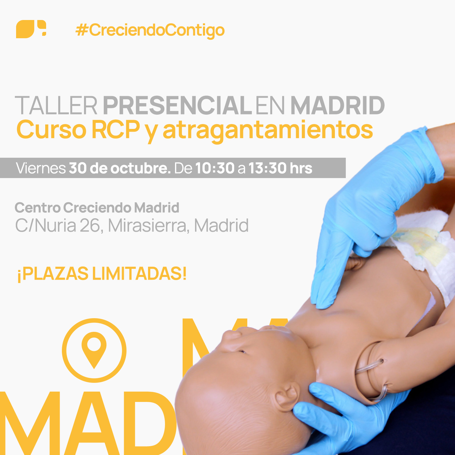 Taller PRESENCIAL. Curso de RCP y atragantamientos en niños y adultos. 30 de octubre